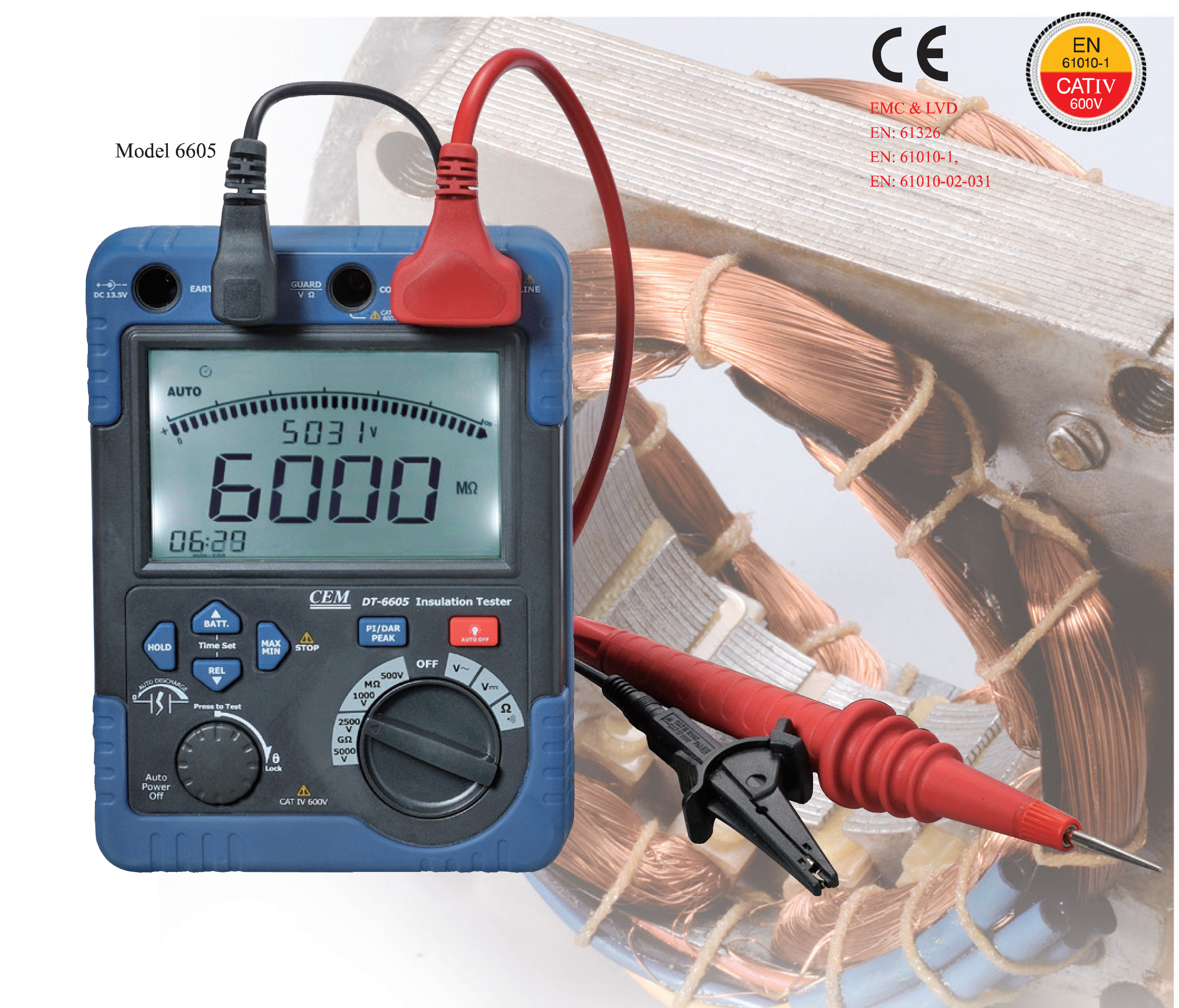 5000V 60 G Ohm Insulation Tester High Volt MegOhm Meter  Digital DT-6605 CAT IV 